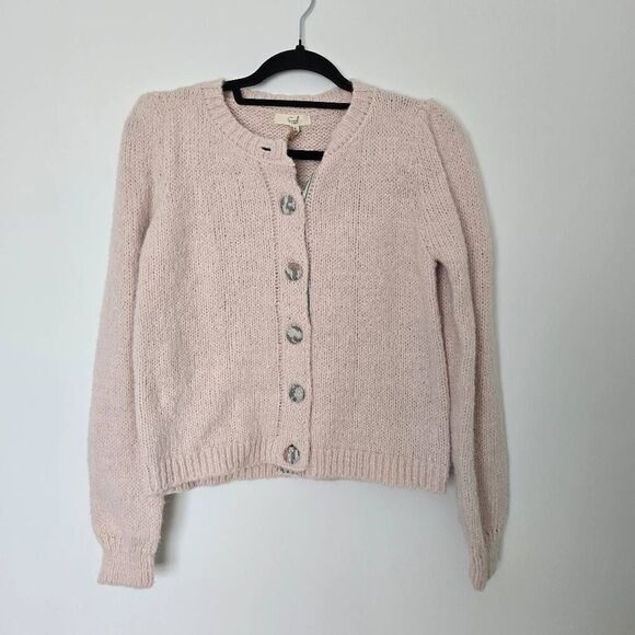 Easel Cropped Sweater Women's‎ Small Long Sleeve Crew Button Front Cardigan - Picture 8 of 8